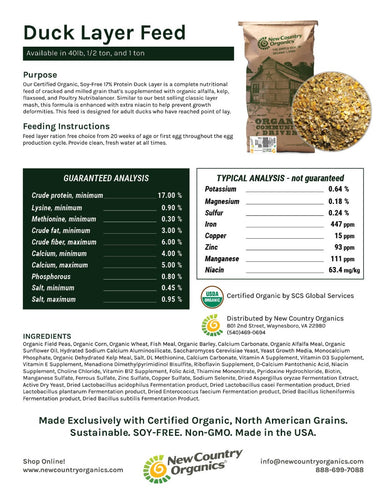 New Country Organics Organic Duck Layer Feed, 40 lbs