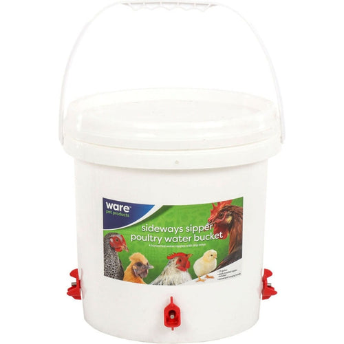 WARE SIDEWAYS SIPPER POULTRY WATER BUCKET (2.5 GALLON, WHITE)