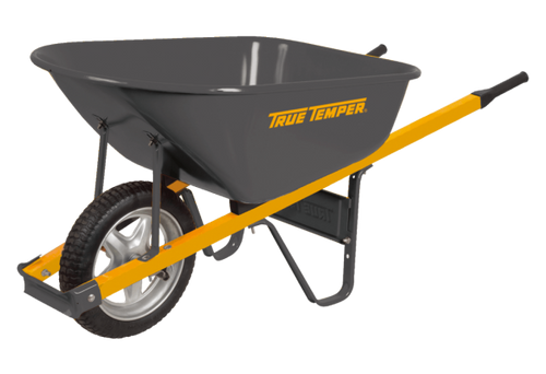 True Temper 6 Cubic Foot Steel Wheelbarrow With Never Flat Tire